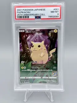 2021 Pokemon Japanese Pikachu S8a 25th Anniversary 001/028 PSA 8 Arita Holo NM - Image 1