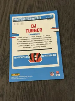 2023 Panini Donruss Optic Rated Rookie Blue Prizm /199 #220 DJ TURNER Card RC - Image 4
