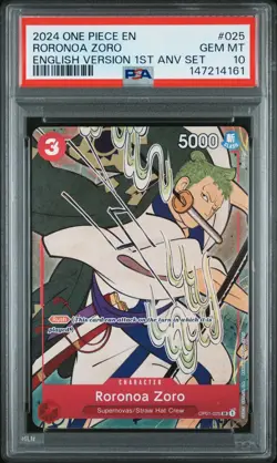 2024 ONE PIECE ENGLISH VERSION 1ST ANNIVERSARY SET #025 RORONOA ZORO PSA 10 - Image 1