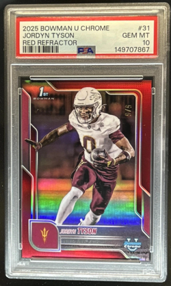 2025 Bowman U Chrome Red Refractor 5/5 (Bookend 1/1) Jordyn Tyson ASU PSA 10 - Image 1