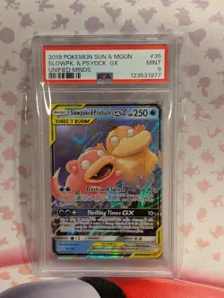 2019 POKEMON SUN & MOON UNIFIED MINDS #35 SLOWPOKE & PSYDUCK GX Tag Team PSA 9 - Image 1