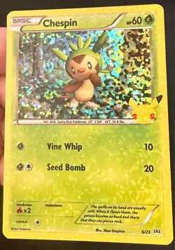 Chespin HEAVY HOLO BLEED 6/25 2021 McDonald's 25th Anniversary Pokemon Card - Nm - Image 2