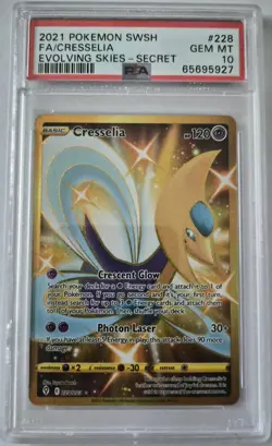 2021 POKEMON SWORD & SHIELD EVOLVING SKIES SECRET #228 FULL ART CRESSELIA PSA 10 - Image 1