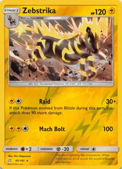 Zebstrika 45/181 Rare Team Up Pokemon Reverse Holo NM-LP - Image 1