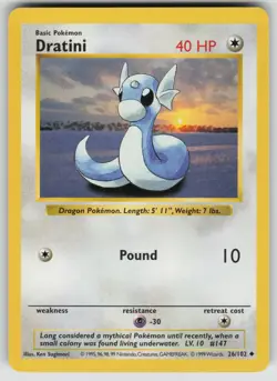 Dratini 26/102 Uncommon Base Set Shadowless Pokemon Unlimited Lightly Played - Image 1