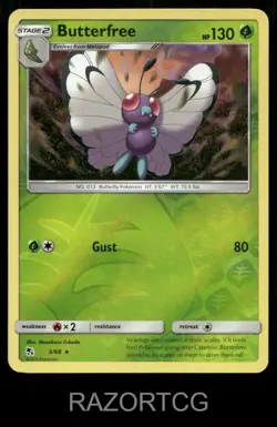 BUTTERFREE 3/68 R HIDDEN FATES POKEMON REVERSE HOLO LP - Image 1