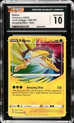 CGC 10 GEM MINT Raikou 050/185 Vivid Voltage Holo Amazing Rare 2020 Pokemon - Image 1