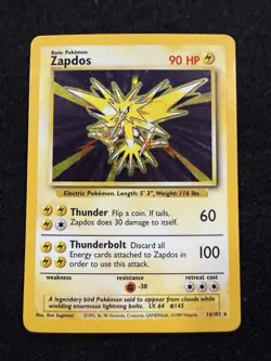 Pokemon Zapdos Holo 16/102 from Base Set Unlimited in MP condition! - Image 1
