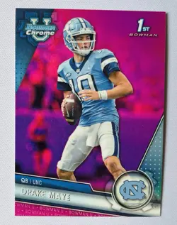 Topps 2023 Bowman University Chrome Drake Maye 1st Bowman #200 Pink UNC Football - Image 1