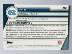 Topps 2023 Bowman University Chrome Drake Maye 1st Bowman #200 Pink UNC Football - Image 2