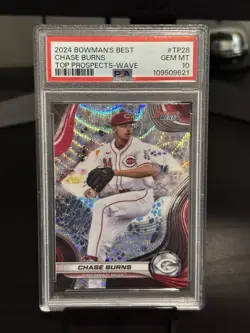 Chase Burns Topps 2024 Bowman's Best Top Prospects Wave Refractor TP-28 PSA 10 - Image 1