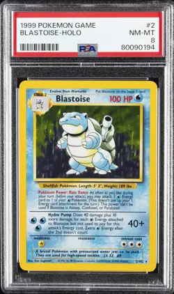 1999 POKEMON GAME #2 BLASTOISE-HOLO PSA 8 - Image 1