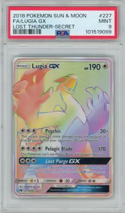 2018 Pokemon Sun Moon Lugia GX #227 Lost Thunder Secret PSA 9 - Image 1