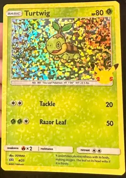 Turtwig HEAVY HOLO BLEED 4/25 2021 McDonald's 25th Anniversary Pokemon Card - Nm - Image 1