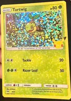 Turtwig HEAVY HOLO BLEED 4/25 2021 McDonald's 25th Anniversary Pokemon Card - Nm - Image 2