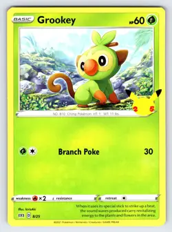 Grookey 8/25 2021 McDonald's 25th Anniversary Pokemon Card OOYAMA Non Holo - Nm - Image 1