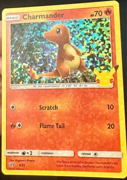 Charmander HEAVY HOLO BLEED 11/25 2021 McDonald's 25th Anniversary Pokemon Card - Image 1