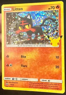 Litten HEAVY HOLO BLEED 15/25 2021 McDonald's 25th Anniversary Pokemon Card - Nm - Image 1