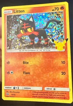 Litten HEAVY HOLO BLEED 15/25 2021 McDonald's 25th Anniversary Pokemon Card - Nm - Image 2