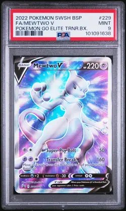 2022 Pokemon SWSH BSP FA/Mewtwo V # 229 | Pokemon Go Elite TRNR Bx -- PSA MINT 9 - Image 1