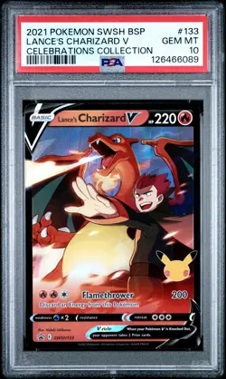 2021 POKEMON SWSH BLACK STAR PROMO CELEBRATIONS COLL LANCE'S CHARIZARD V PSA 10 - Image 1