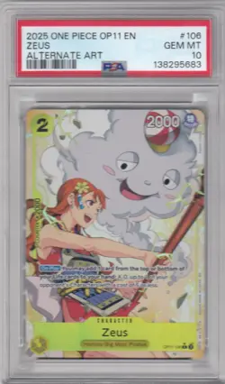 2025 ONE PIECE OP11-A FIST OF DIVINE SPEED ALTERNATE ART #106 ZEUS PSA 10 ZV - Image 1
