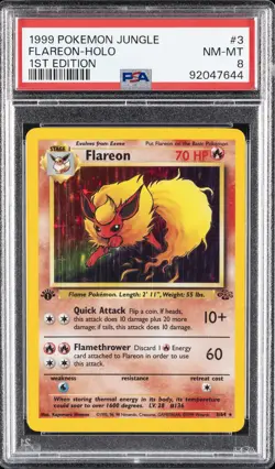 1999 POKEMON JUNGLE 1ST ED #3 FLAREON-HOLO PSA 8 - Image 1