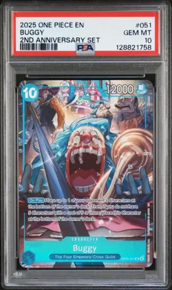 2025 ONE PIECE ENGLISH VERSION 2ND ANNIVERSARY SET #051 BUGGY PSA 10 - Image 1