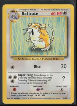 Raticate 40/102 Uncommon Base Set Unlimited Pokemon Near Mint - Image 1