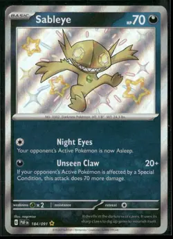 Pokemon Sableye Shiny Rare 184/091 PAF SV: Paldean Fates NM - Image 1