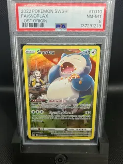 Pokemon 2022 Lost Origin Trainer Gallery Snorlax Holo TG10/TG30 PSA 8 - Image 1