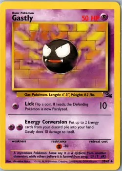 Gastly Fossil 33/62 Uncommon Unlimited Moderately Played - Vintage Pokemon Card - Image 1