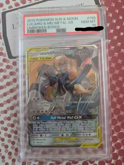 PSA 10 GEM MINT Pokemon Lucario and Melmetal GX Unbroken Bonds Full Art 120/214 - Image 1
