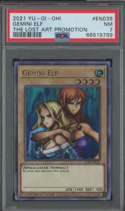 Yugioh Gemini Elf LART-EN039 Graded PSA 7 NM Ultra Rare Lost Art Promo 2021 - Image 1