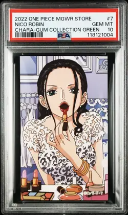 2022 One Piece Mugiwara Store Nico Robin CharaGum Collection Sticker Green PSA10 - Image 1