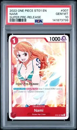 2022 ONE PIECE ST01 SUPER PRE RELEASE 007 NAMI PSA 10 GEM MINT - Image 1