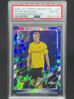 2020-21 TOPPS CHROME UCL Sapphire Edition - SP Erling Haaland PSA 10 Variation - Image 1