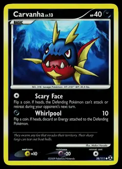 Pokemon Card - Carvanha Rising Rivals 58/111 Common Reverse Holo - Image 1