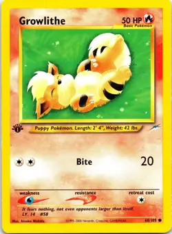 Growlithe 68/105 Common Neo Destiny Pokemon WOTC 1st Edition Lightly Played - Image 1
