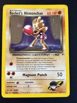 Rocket's Hitmonchan 11/132 Holo Rare Gym Heroes 2000 Unlimited WOTC Pokemon MP - Image 1