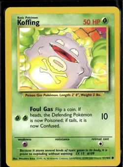 Pokemon Koffing 51/102 Base Set Non Holo Common 2 Card Lot LP - Image 1