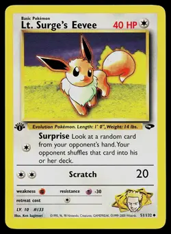 Pokemon Card - Lt. Surge's Eevee Gym Challenge 51/132 1st Edition Uncommon - Image 1