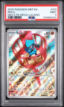 2025 POKEMON MEP EN-ME BLACK STAR PROMO #010 RIOLU PSA 9 - Image 1