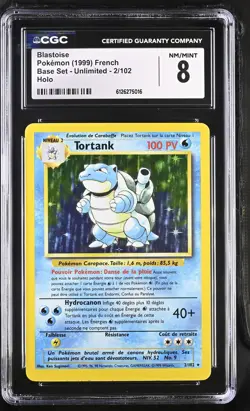 CGC 8 FRENCH Blastoise 1999 Base Set 2/102 Holo Pokemon Card - Image 1