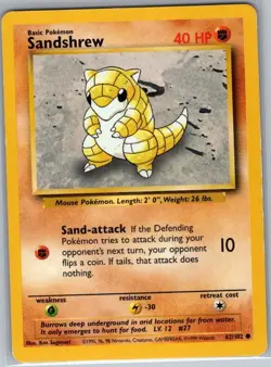 Sandshrew 62/102 Non Holo Base Set - Pokemon Card - NM - Image 1