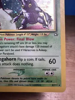Pokemon TCG Heracross Neo Genesis Holo Card 6/111 Unlimited Rare MP - Image 4