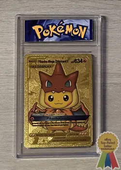 Pokemon Pikachu Mega Charizard Y Cosplay Gold Foil Custom Fan Art Card - Image 1