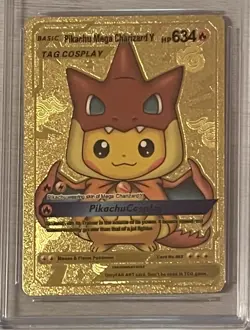 Pokemon Pikachu Mega Charizard Y Cosplay Gold Foil Custom Fan Art Card - Image 2