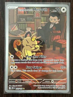 Team Rocket's Meowth 203/182 Illustration Rare Destined Rivals Pokemon NM - Image 1
