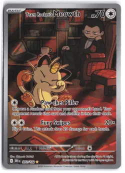 Team Rocket's Meowth 203/182 Illustration Rare Destined Rivals Pokemon NM - Image 1
